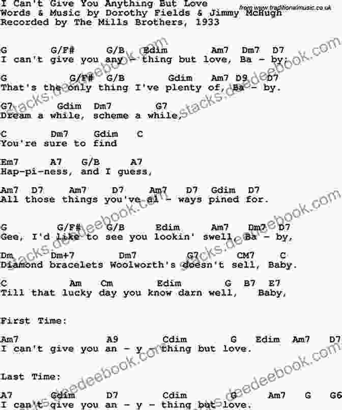 Guitar Tab For 'I Can't Give You Anything But Love' Alfred S Easy Guitar Songs Standards Jazz: 50 Easy Classic Hits For Guitar TAB From The Great American Songbook